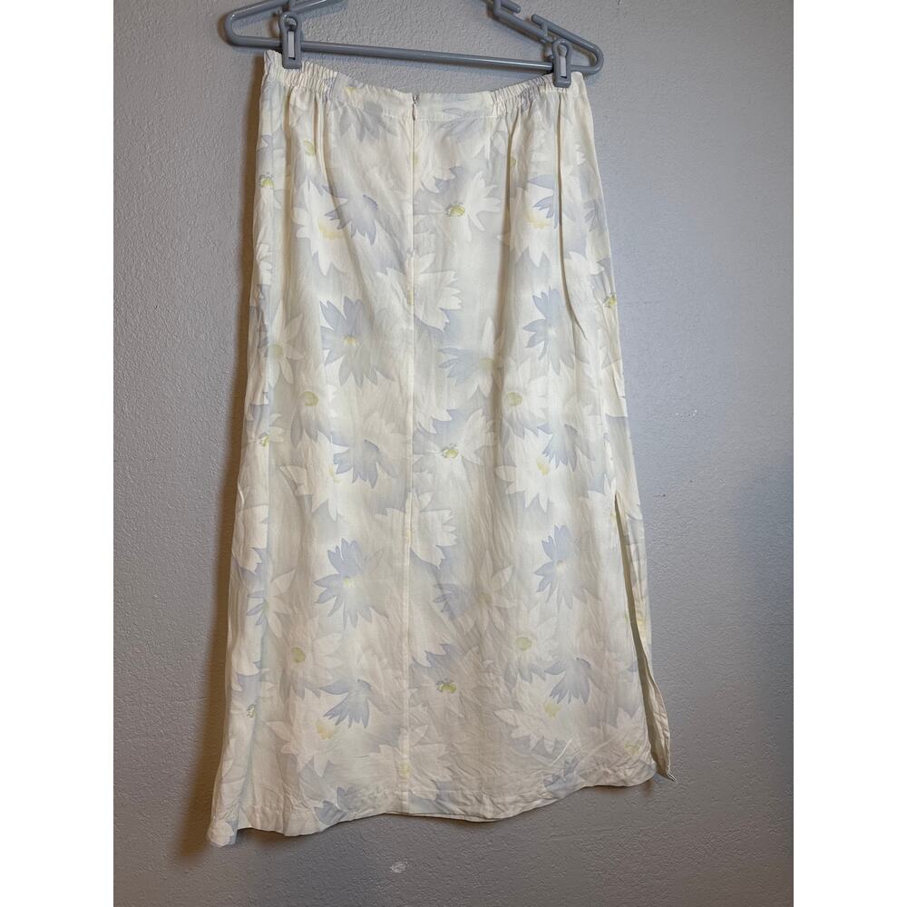 Vintage 90s Silk Linen Sunflower Midi Skirt Large Petites Cottage Countryside - Picture 5 of 7